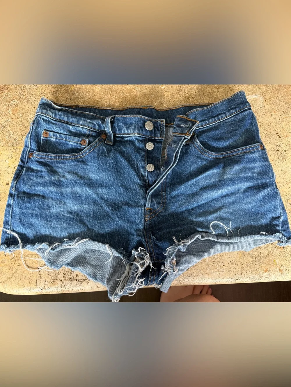 Levi's Blue High-Rise Distressed Denim Cutoff Shorts